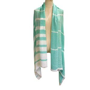 NEW Zighilli Striped Lightweight Shawl Wrap One Size Mint Green White Italy NWT